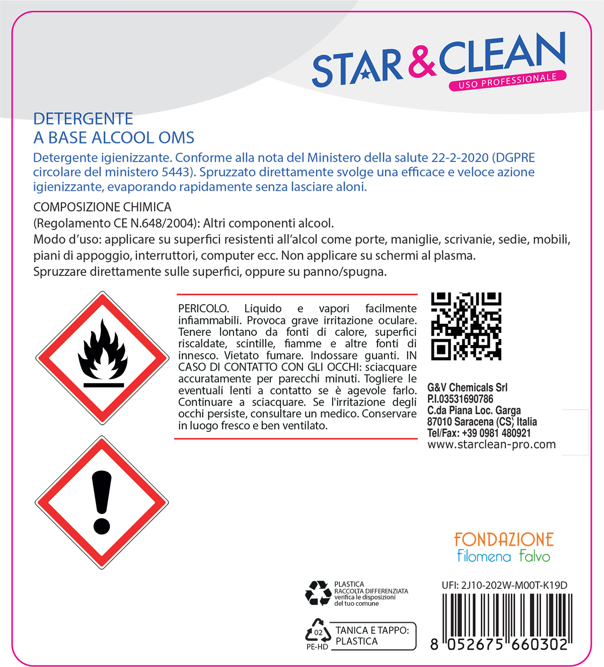 Detersivi concentrati - star clean 503 - detergente a base alcool oms